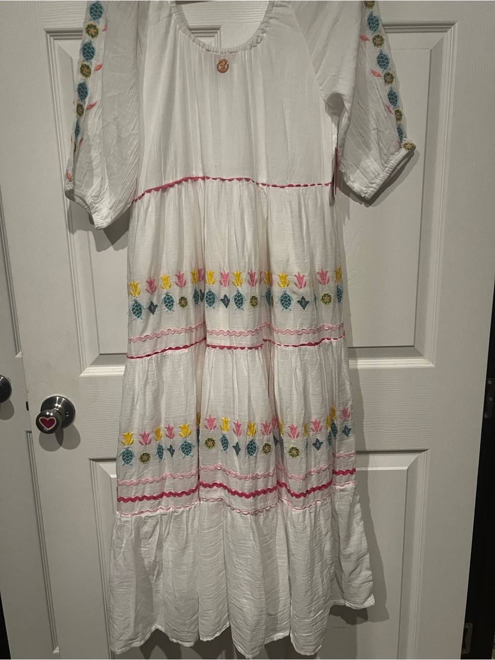 Simply Southern White Tiered Dress with Multicolor Embroidery 100% Cotton - Picture 7 of 10